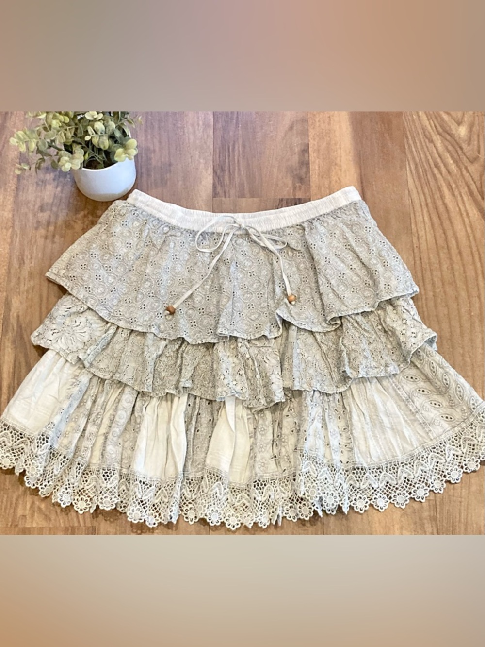 Young Threads Tiered Eyelet Lace Cotton Western Boho Skirt